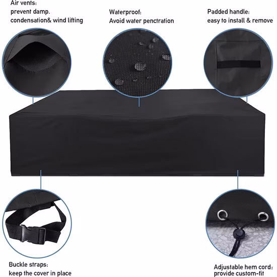 Fodere per mobili da giardino impermeabili nere, copridivano da giardino antipolvere