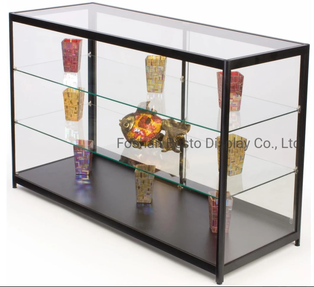 1800mm Width Retail Glass Display Case with LED Side Lights, Sliding Door for Retail Store Display in Black, White, Silver